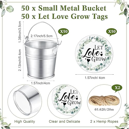 Miniatura 3 de Zhehao 103 piezas de recuerdos de boda para invitados incluyen 1 letrero de vegetación Let Love Grow 50 etiquetas de Let Love Grow 50 pequeños cubos