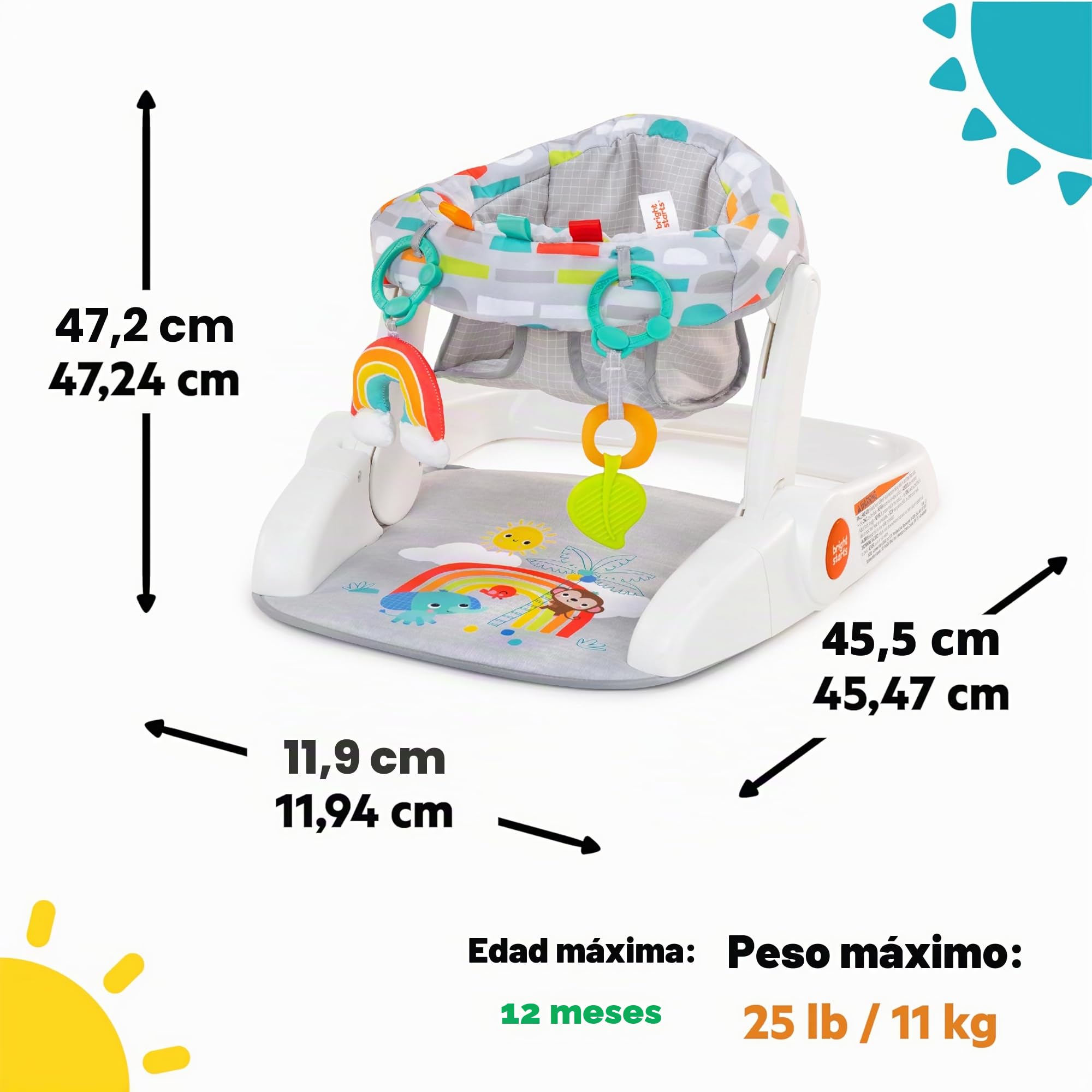 Bright Starts Learn-to-Sit - Asiento de suelo para bebé, 2 posiciones, silla portátil, incluye juguetes sensoriales, unisex, 4-12 meses