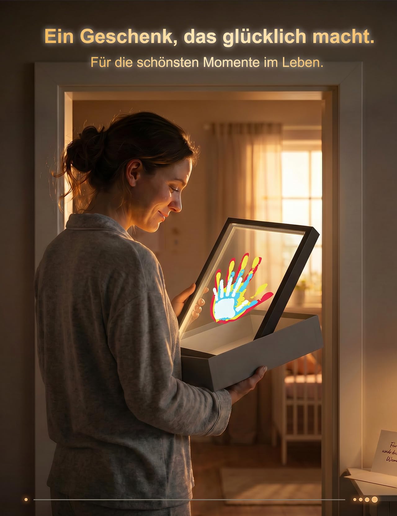 Fuerdich Beleuchteter Handabdruck Rahmen – 4 Schichten, LED Licht – Schwarz | DIY Set mit 6 Farben, Pinsel, Marker – Baby Fußabdruck, Handabdruck Familie – Geschenk Geburt, Taufe, Weihnachten – USB