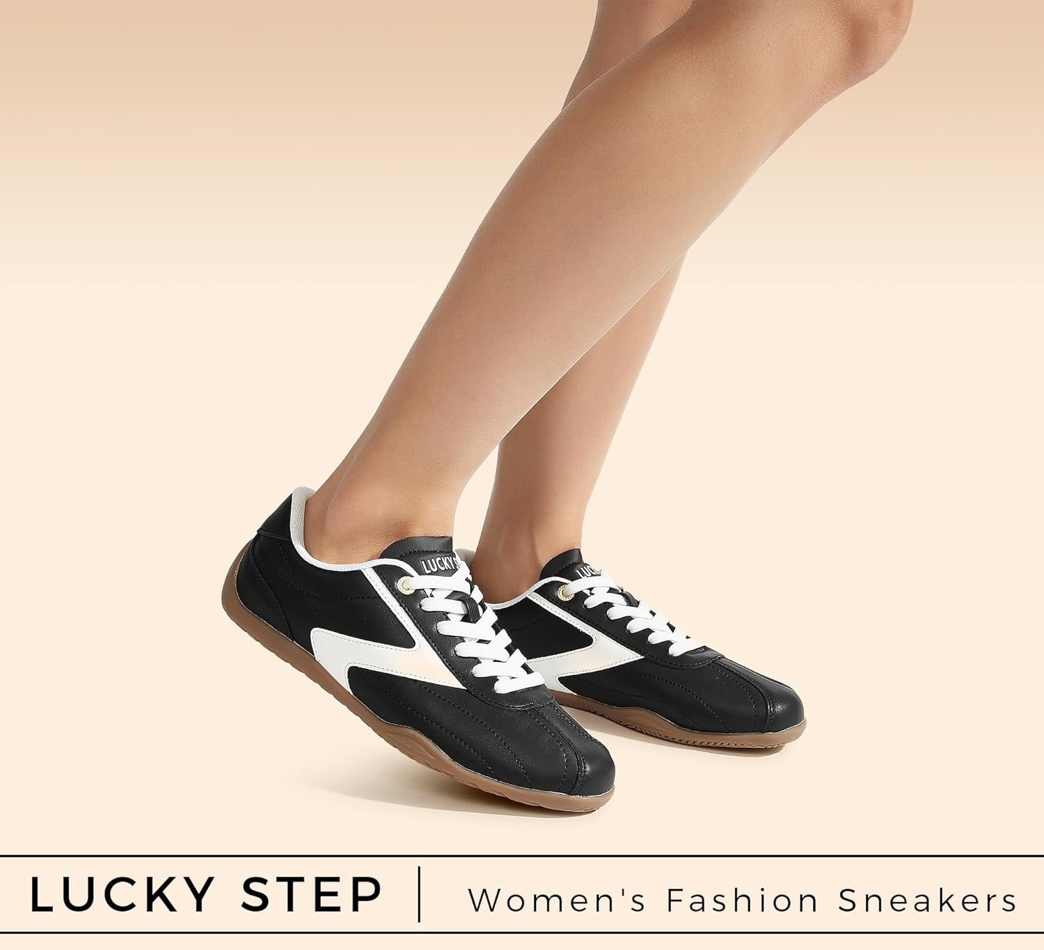 LUCKY STEP Women's Classic Retro Fashion Sneakers Casual Cow Suede Walking Shoes Thin Sole Running Trainer - Image 2