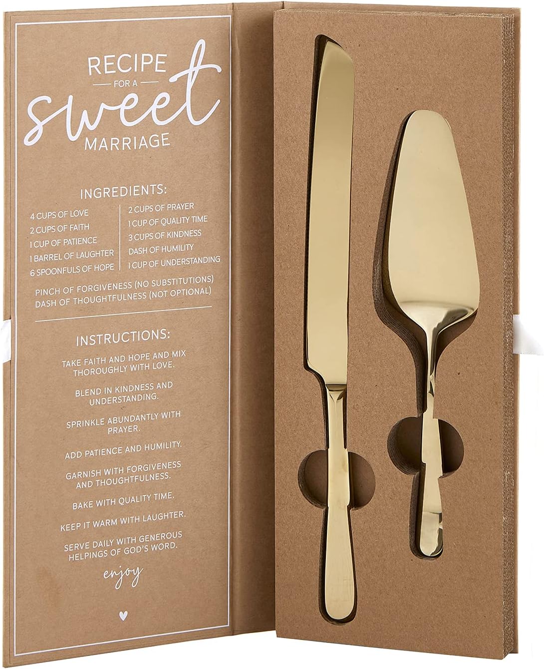 Creative BrandsCorrugated Book Box Gift Set by Faithworks, 2-Piece, Wedding Cake Server & Knife - Champagne Gold