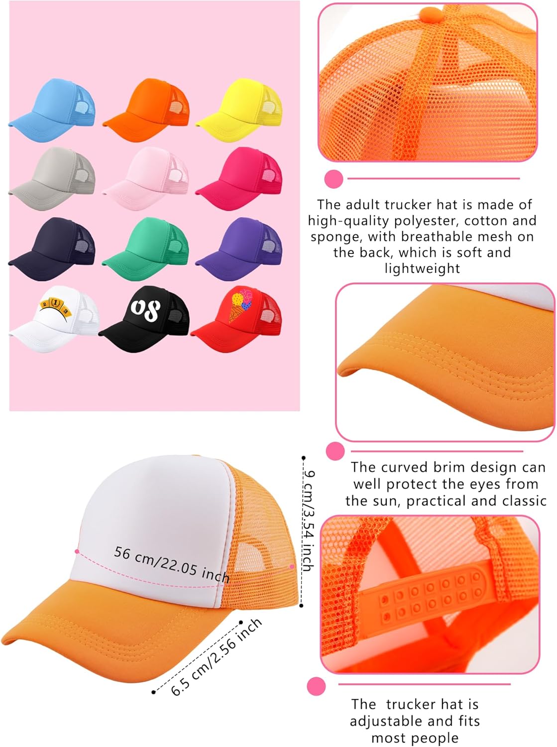 12 Pack Child Trucker Hats Bulk DIY Sublimation Baseball Cap Blank Mesh Trucker Cap for Kids Summer Outdoor Sports - Image 2