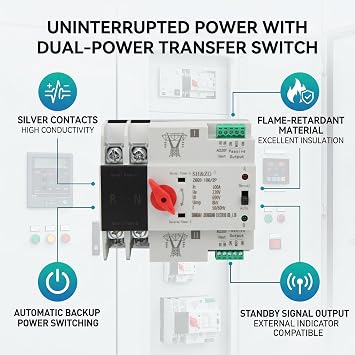 Automatic Transfer Switch Dual Power Controller Flame Retardant Plastic Uninterrupted Power Changeover with Built in Standby Output Port for Indicator Light
