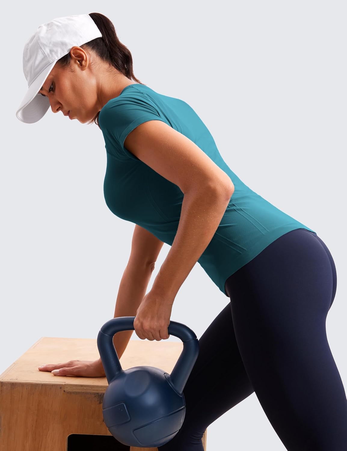 CRZ YOGA Seamless Workout Tops for Women Hip Length - Athletic Running Gym Yoga Short Sleeve Shirts Breathable Crewneck Tees