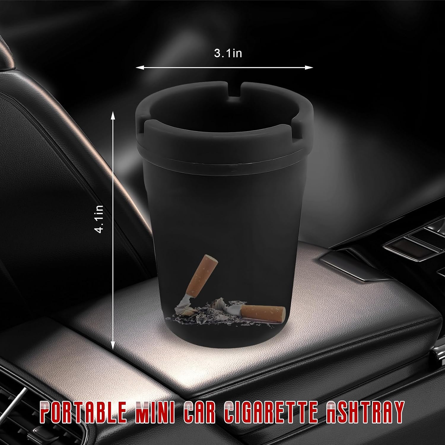 Car Ashtray, Detachable Self-Extinguishing Auto Cigarette Ash Tray Portable Trash Can, Windproof Smellproof Cup Holder Ashtray for Vehicle Home Office, Car Accessories (Black)
