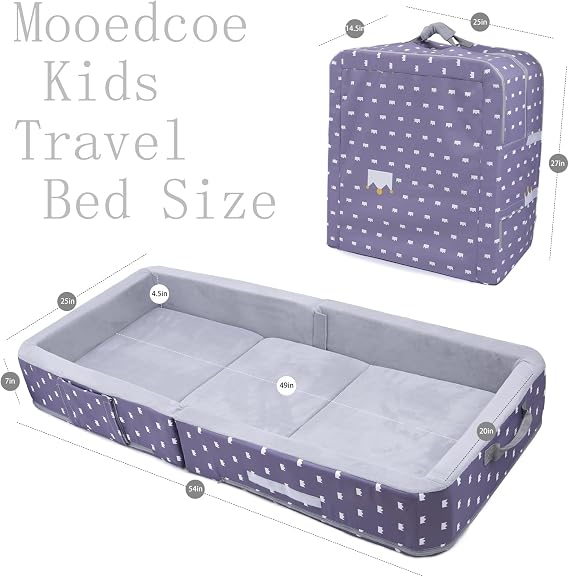 Foldable Toddler Floor Bed with Sides, Folding Toddler Bed for Travel Kid 18M 5yr Old (Rectangular, Crown)