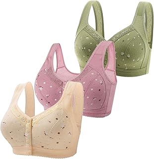 Sujetador para mujer, 3 piezas, parte delantera con hebilla, borde de encaje, sin anillo de acero, movimiento, fruncido sin costuras, ajuste, yoga, dormir, sujetador grande, color blanco