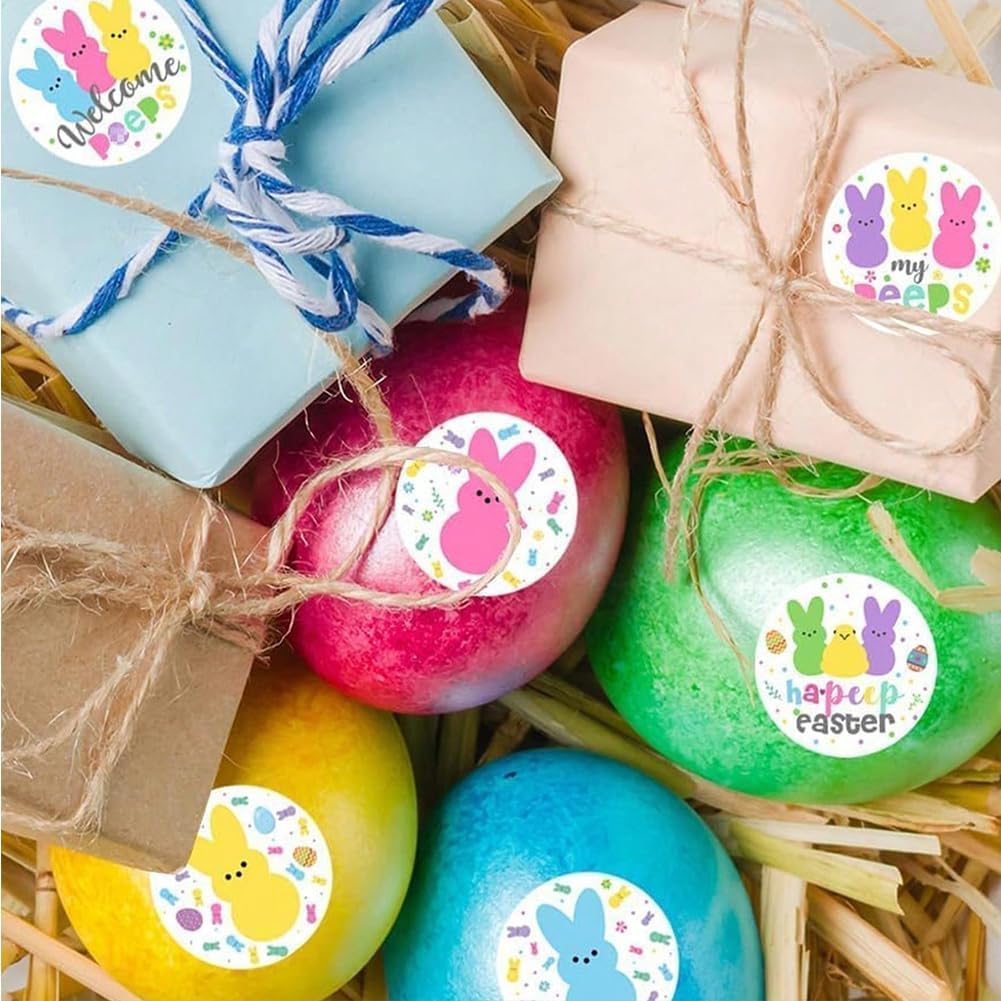 500Pcs Easter Stickers 1in Spring Happy Easter Bunny Egg Stickers Roll 10 Designs Waterproof Self-Adhesive Eggs Rabbit Sticker for Holiday Party Envelopes Scrapbook Decorations Supplies