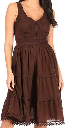Sakkas Presta Roman Sleeveless Lined Tank Top Dress with Emrboidery Lace Design