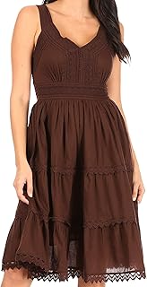 Presta Roman Sleeveless Lined Tank Top Dress with Emrboidery Lace Design - Buy now