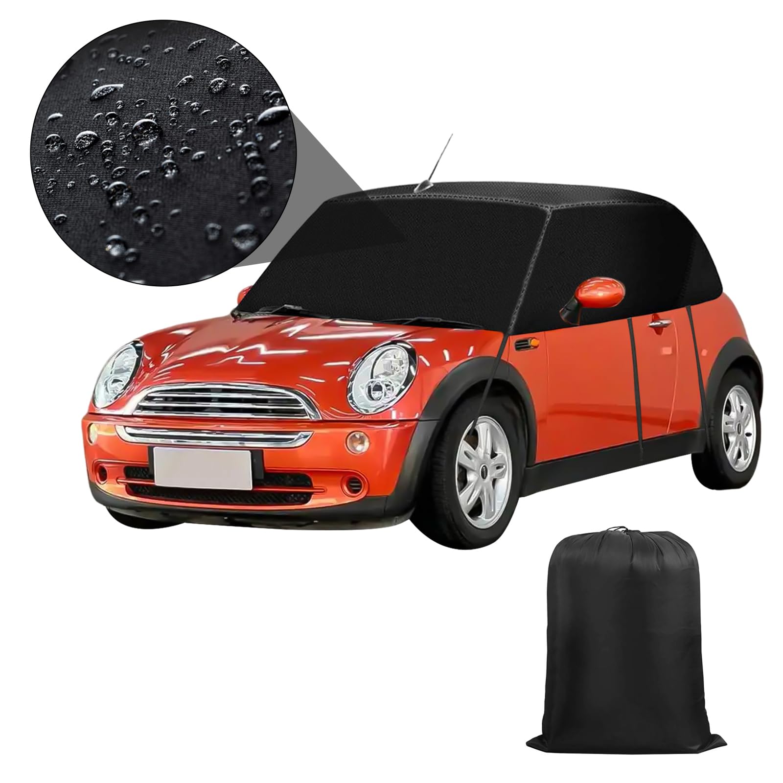 Halbgarage für Mini Cabrio R52 R57 F57 2005-2022, 600D Halbgarage Autoabdeckung Wasserdicht Ersatz, mit Riemen & Antennenloch, Softtop Dachschutz UV Regen Sonne Staub Schutz (Schwarz)
