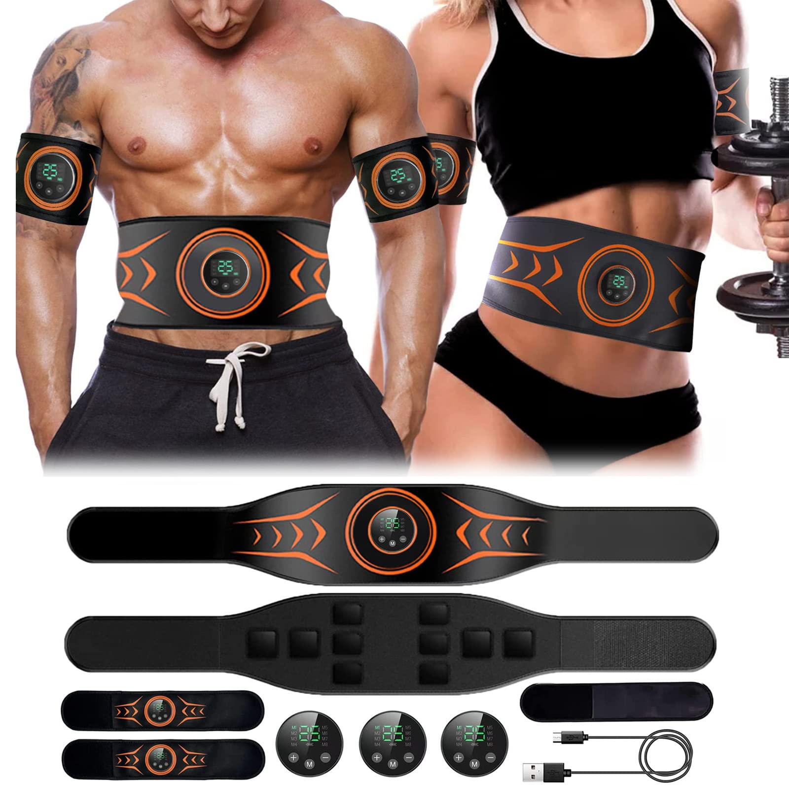 SYOSIAbs Stimulator, with Figure 8 Resistance Band, Ab Machine, Fitness Workout Equipment for Men Women Abdominal Muscle Burn Fat and Loss Weight at Home, Office, Abdominal Workout Belt 24"-55" Black