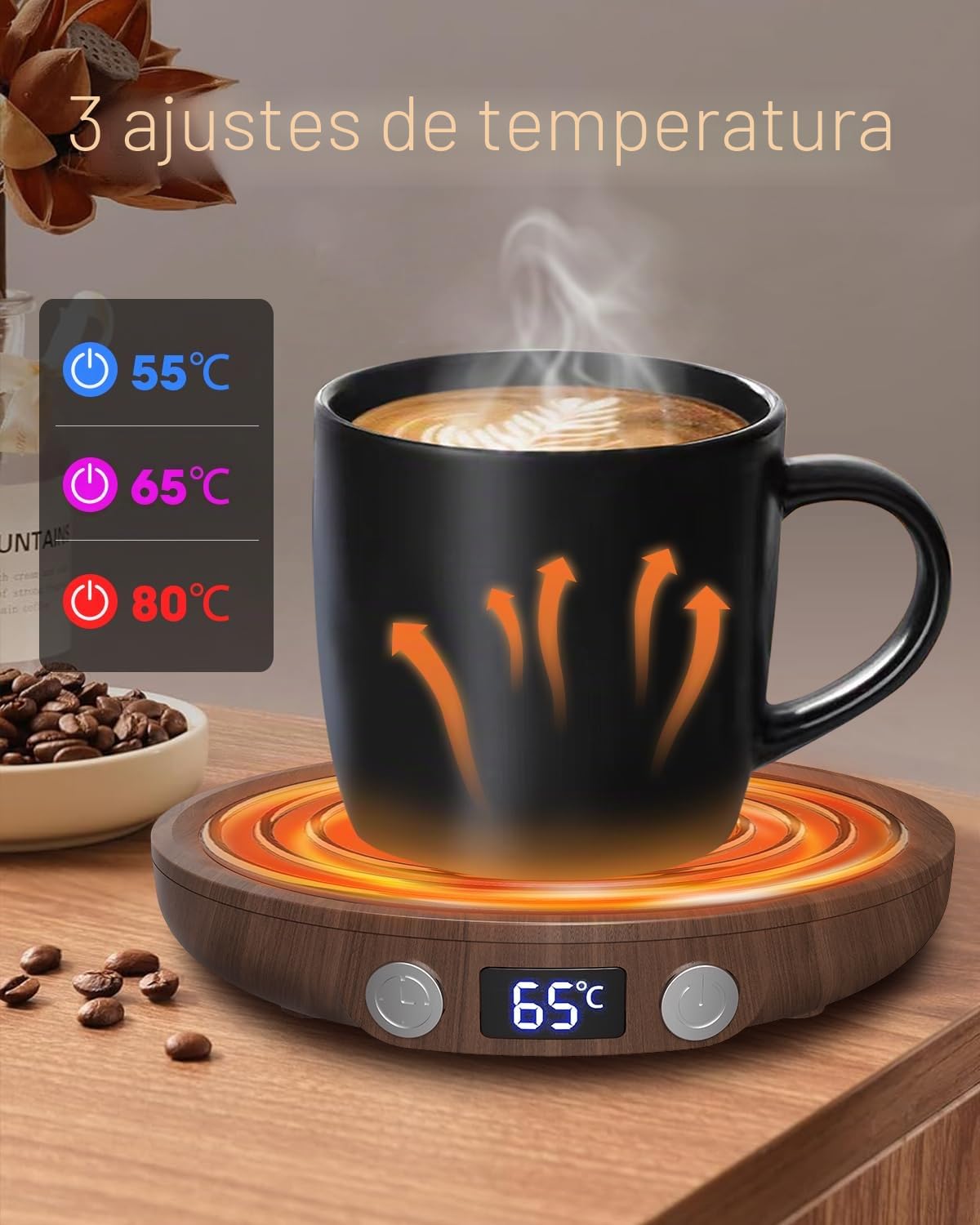 Calentador de Tazas,MQFORU Calentador de Tazas de café,Calentador de Tazas con 3 ajustes de Temperatura,Temporizador de 2-12H Apagado automático de 4 Horas Placa calentadora de Velas