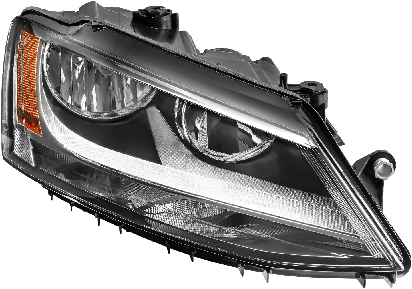 Front Headlight Assembly, Chrome Housing Amber Reflector Compatible With 2011-2018 Jetta, Pack of 1 (Right Passenger Side)