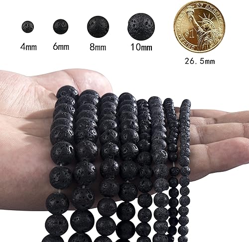 Miniatura 5 de Ebristar 100 cuentas de lava negra de 0.315in, cuentas redondas sueltas de lava negra natural para hacer pulseras y joyas con cordón elástico de