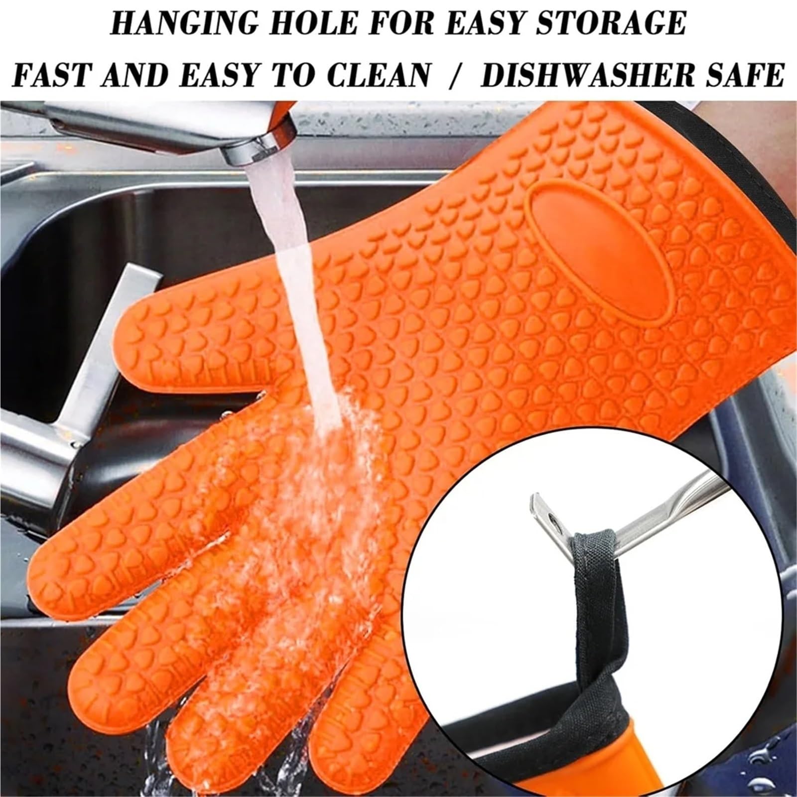 Guantes Barbacoa Guantes de silicona impermeables, manoplas antideslizantes resistentes al calor for horno microondas, cocina, barbacoa, hornear, cocinar, lona, ​​costura, guantes for horno(Orange)