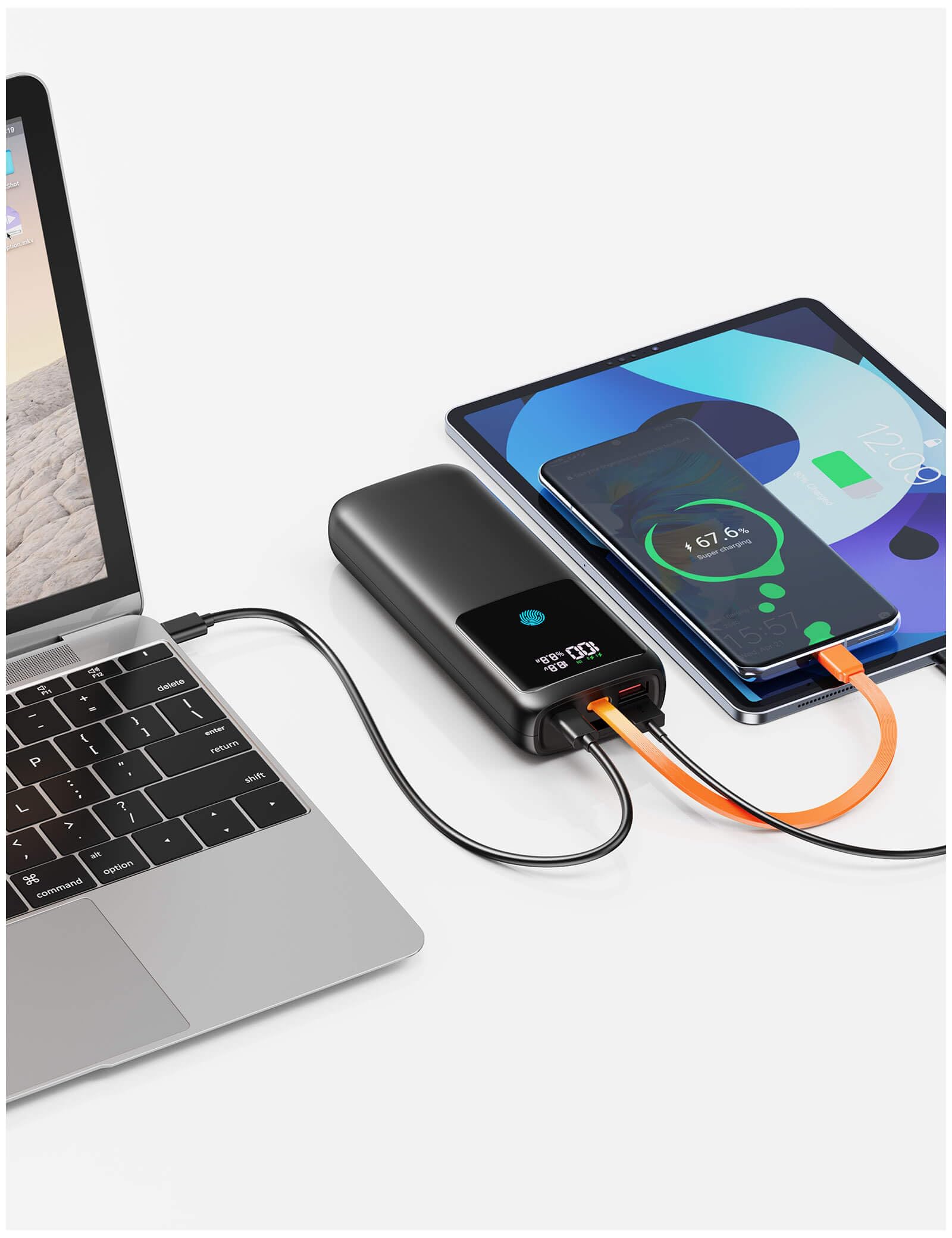 Portable Charger,Laptop Power-Bank-65w - 24000mah Fast Charging Powerbank Compatible with iPhone,Samsung,Macbook,iPad,Tablet,USB-C,Rechargeable External Battery Pack for Cell Phone,Type C,Black