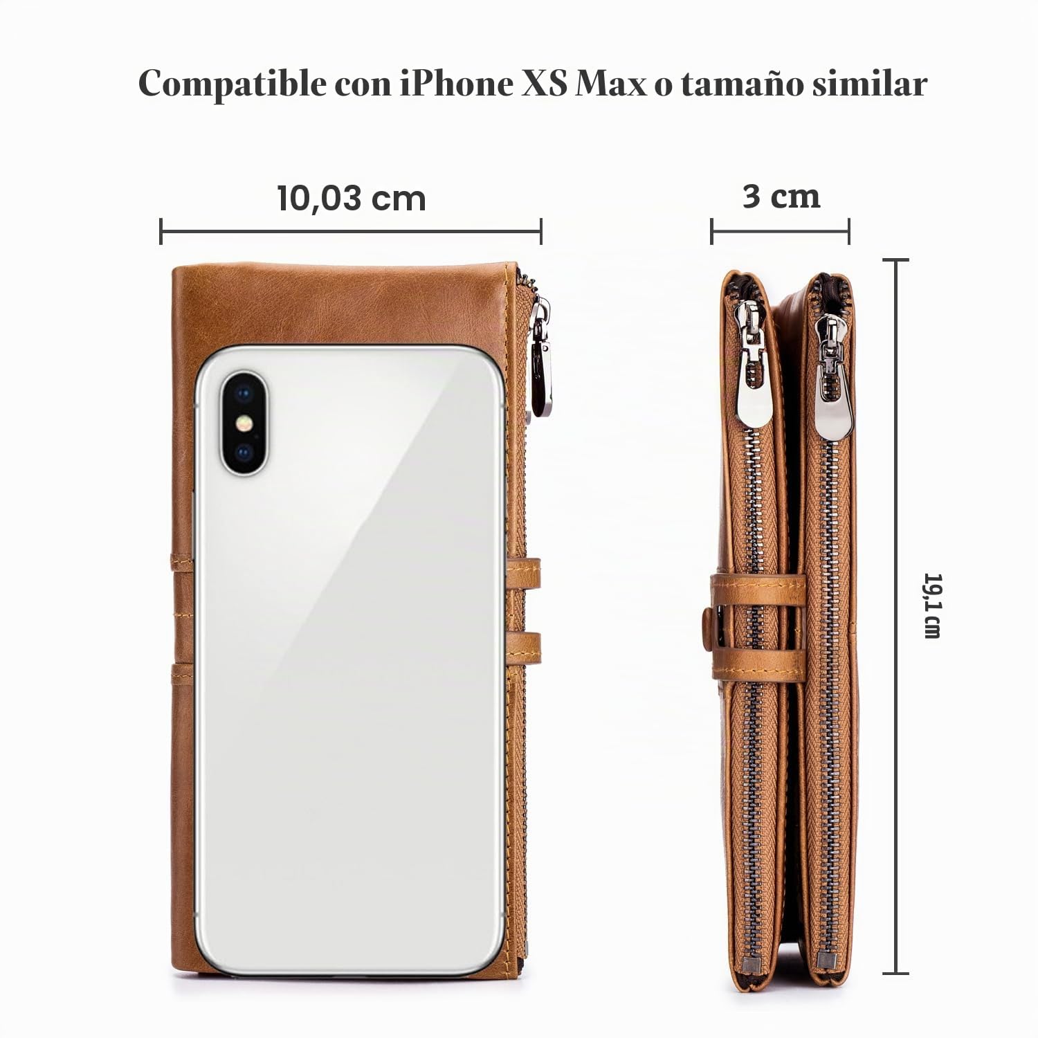 Roulens Cartera de Piel con Cremallera para Mujer con RFID Bloqueo,Monederos para Mujer Cartera de Mujer de Gran Capacidad de Cuero Genuino de Mujer