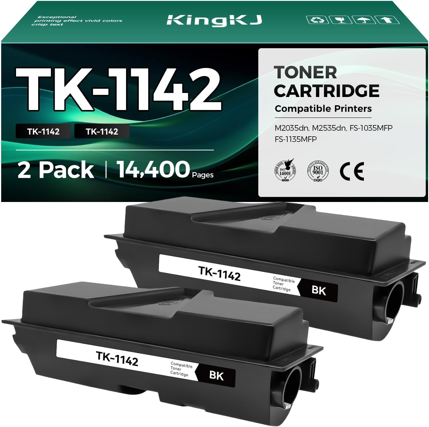 TK1142 Toner Cartridge Black 2-Pack High Yield With Chip Replacement for Kyocera TK-1142 1T02ML0US0 Toner Compatible with Kyocera FS-1035MFP FS-1135MFP ECOSYS M2035DN M2535DN Laser Printer All-in-One