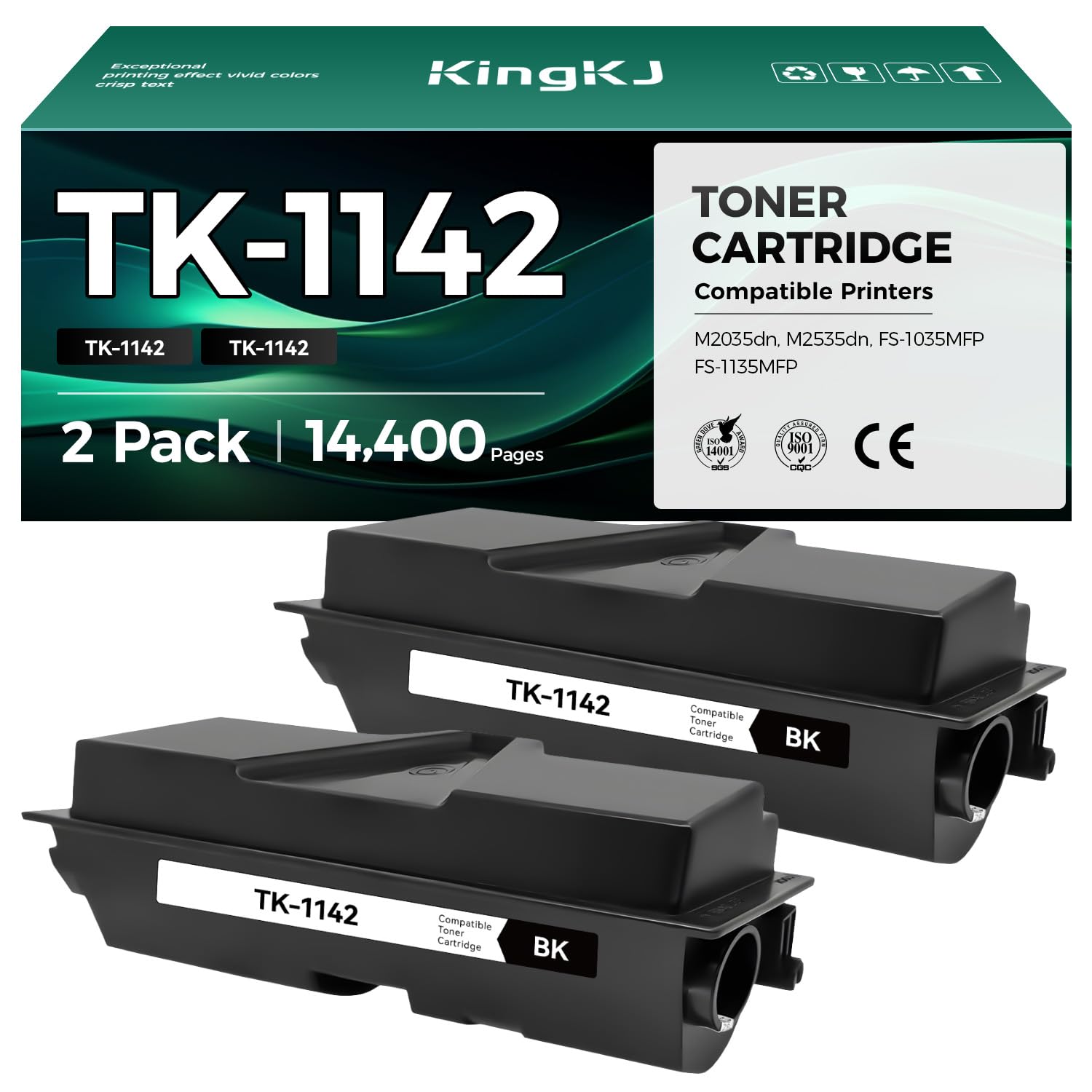 TK1142 Toner Cartridge Black 2-Pack High Yield With Chip Replacement for Kyocera TK-1142 1T02ML0US0 Toner Compatible with Kyocera FS-1035MFP FS-1135MFP ECOSYS M2035DN M2535DN Laser Printer All-in-One