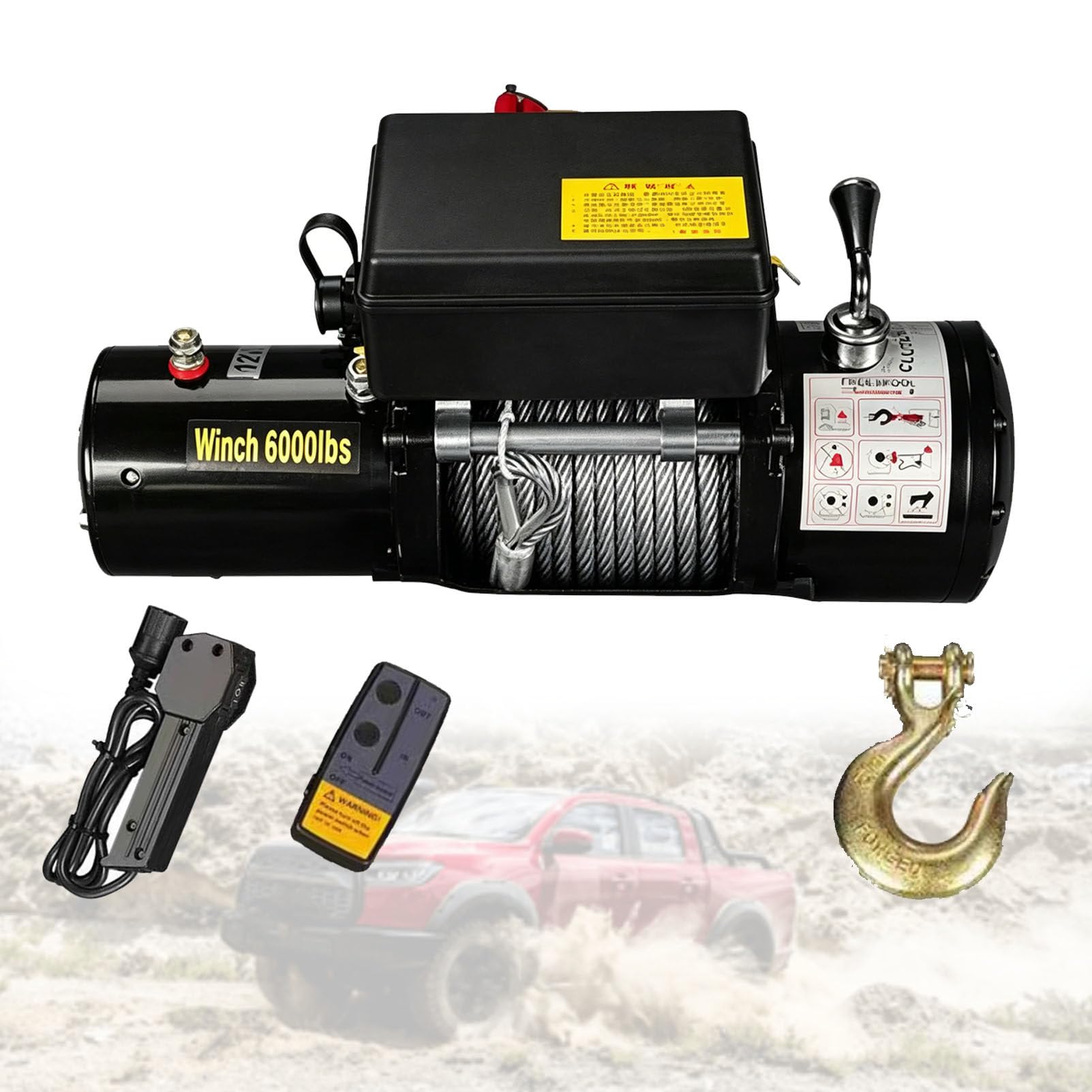 Zowdrix Heavy Duty Electric Winch 4500lbs, Anti-Twist Steel Cable Towing Winch with Wireless Remotes and Corded Control, for Off Road Vehicle Self-Rescue 12V-6000lbs