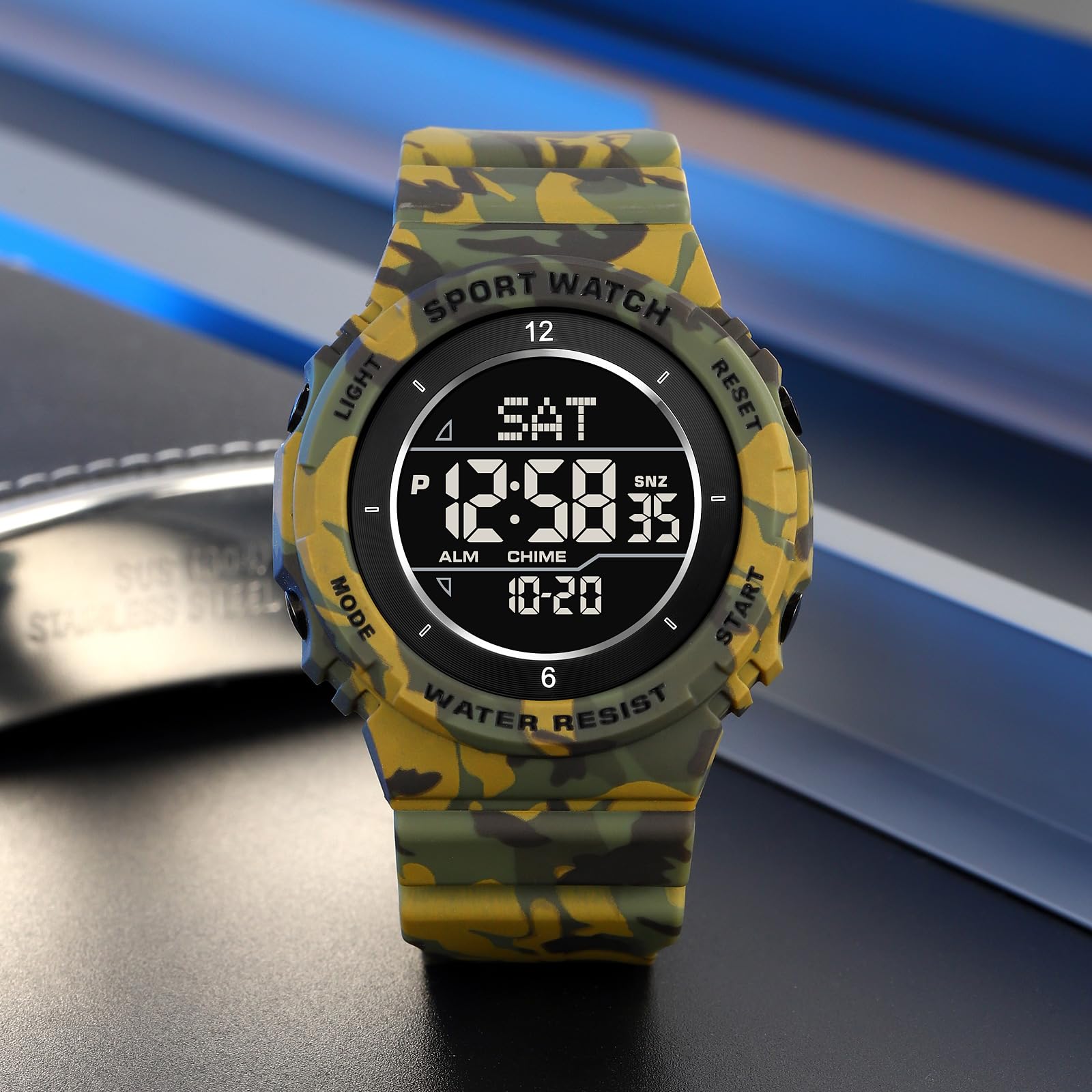 Montre numérique de sport militaire pour homme - Étanche - Écran LED - Grand cadran - Rétroéclairage - Alarme - Chronomètre