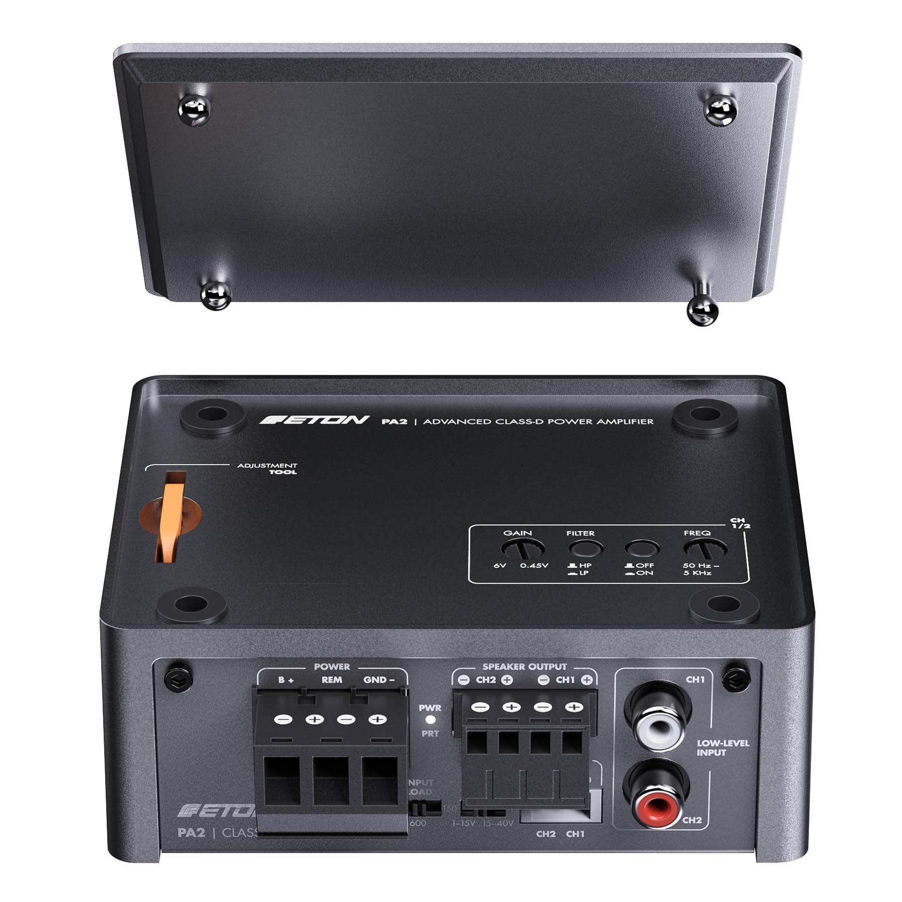 ETON PA 2 – ultra kompakter 2 Kanal Verstärker, leistungsstarke digitale Micro Endstufe für Autos und Reisemobile, Class D Amp mit 2 x 85 Watt