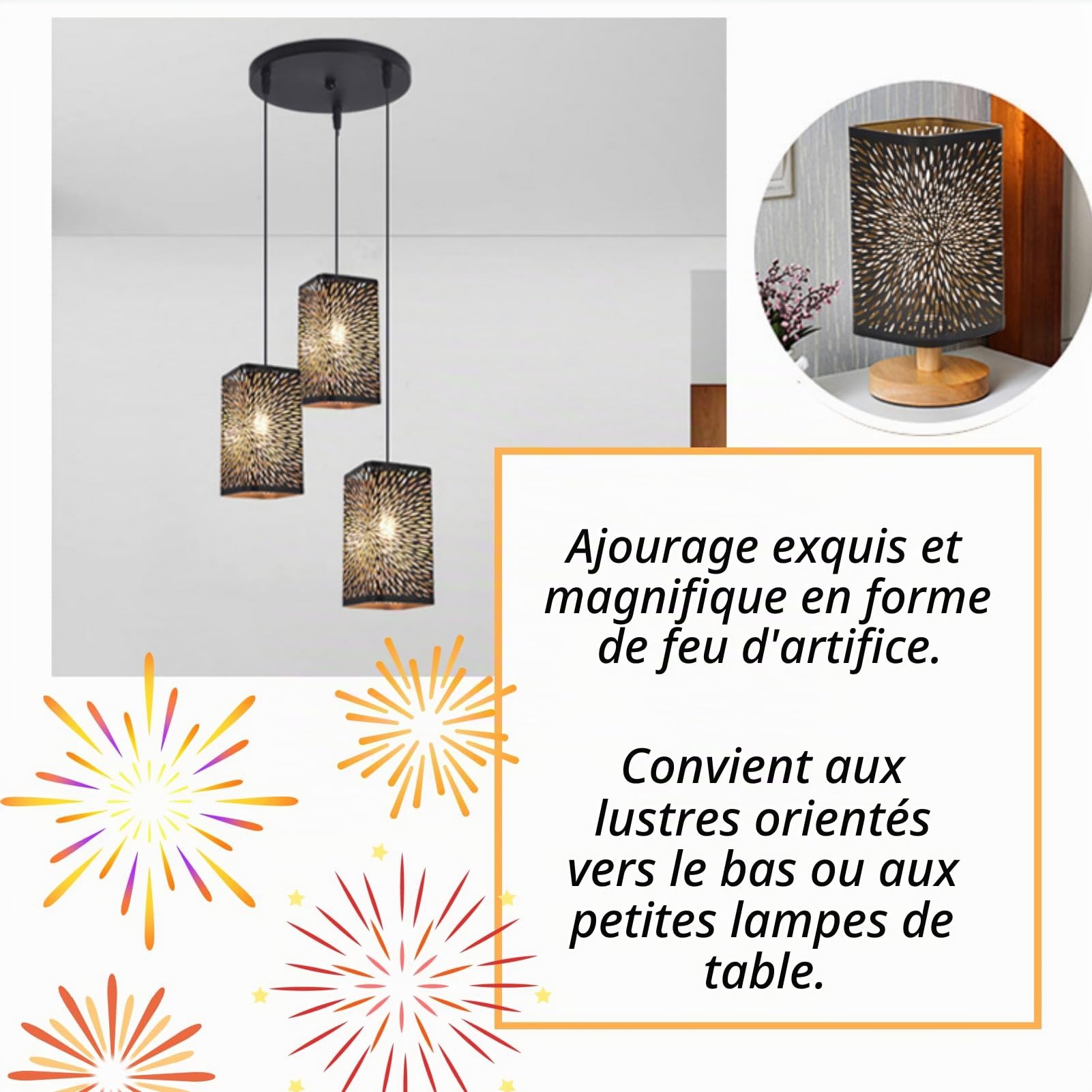 Abat-jour en métal gravé abat-jour avec motif floral pour lampe de table, abat-jour en métal, câble cylindre en fer, pour ampoules E27 E26
