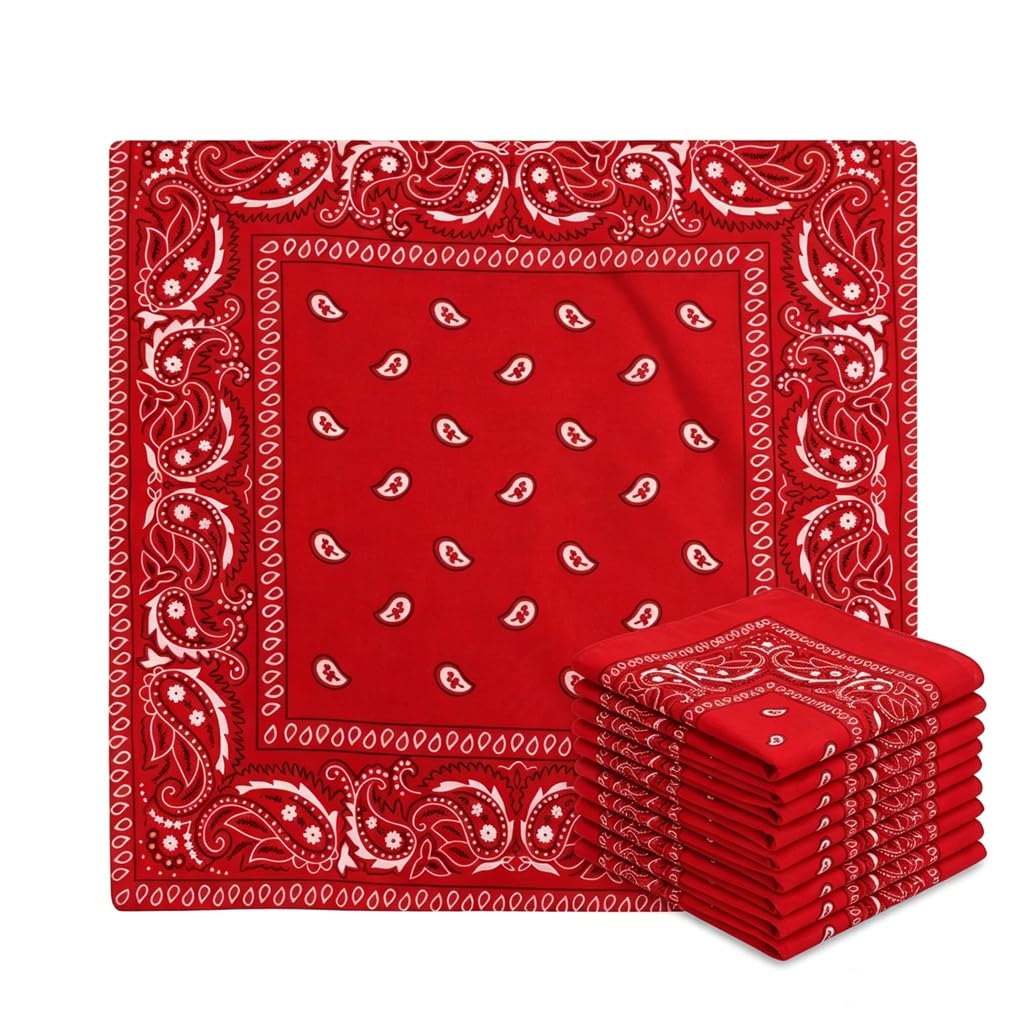 10 sztuk bandana czerwona bawełniana chusta na szyję, wzór Paisley, chustka na głowę, unisex, chusta na głowę, chusta na głowę, zestaw klasycznych wzorów dla kobiet i mężczyzn, akcesoria, opaska na