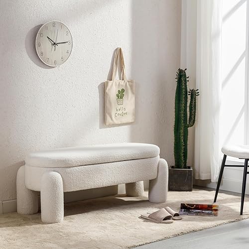 Miniatura 6 de Ya-Home Banco de almacenamiento moderno, banco otomano tapizado de 44.7 pulgadas, taburete de tela sherpa, bonito banco de entrada para dormitorio,