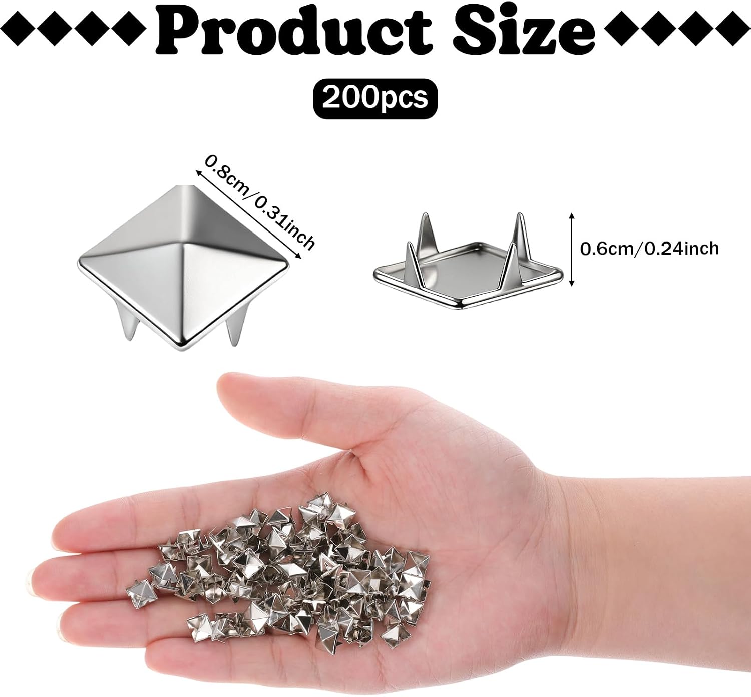 cobee 200Pcs Silver Studs, Square Pyramid Studs for Clothing, Punk Rock Clothings Stud and Spikes Metal Stud Rivets, Clothings Accessories for Clothing Bag Leather Jewelry DIY Craft