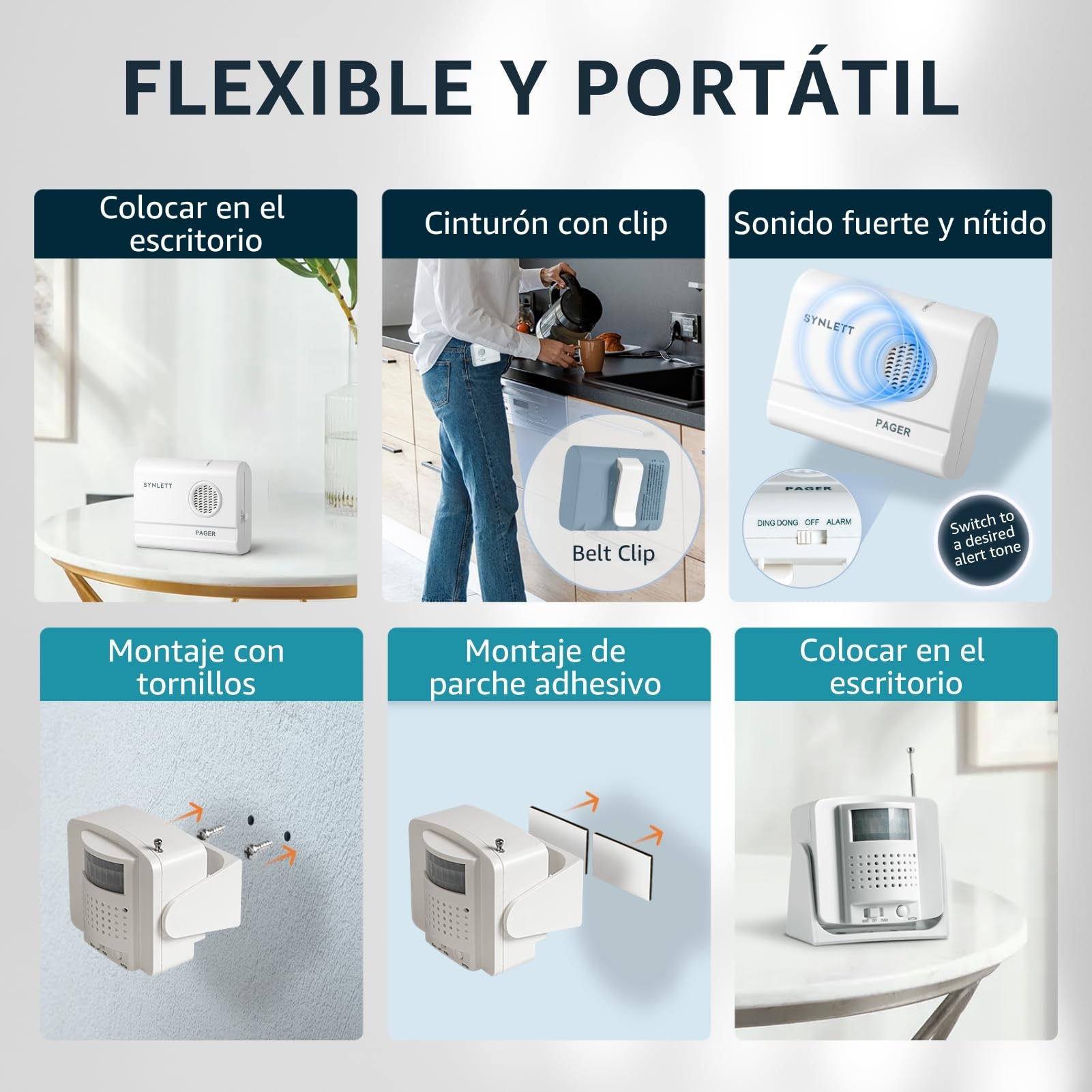 Buscapersonas con 1 Sensor de Movimiento y 1 Pager Portátil Sistema de Alarma de Cama para Ancianos Teleasistencia Prevención de Caídas Hogar Residencias