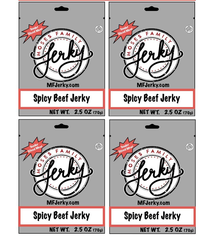 Moses Family Jerky, Spicy Beef Jerky, 2.5 Ounce (Pack of 4), Bite Sized Sliced Meat
