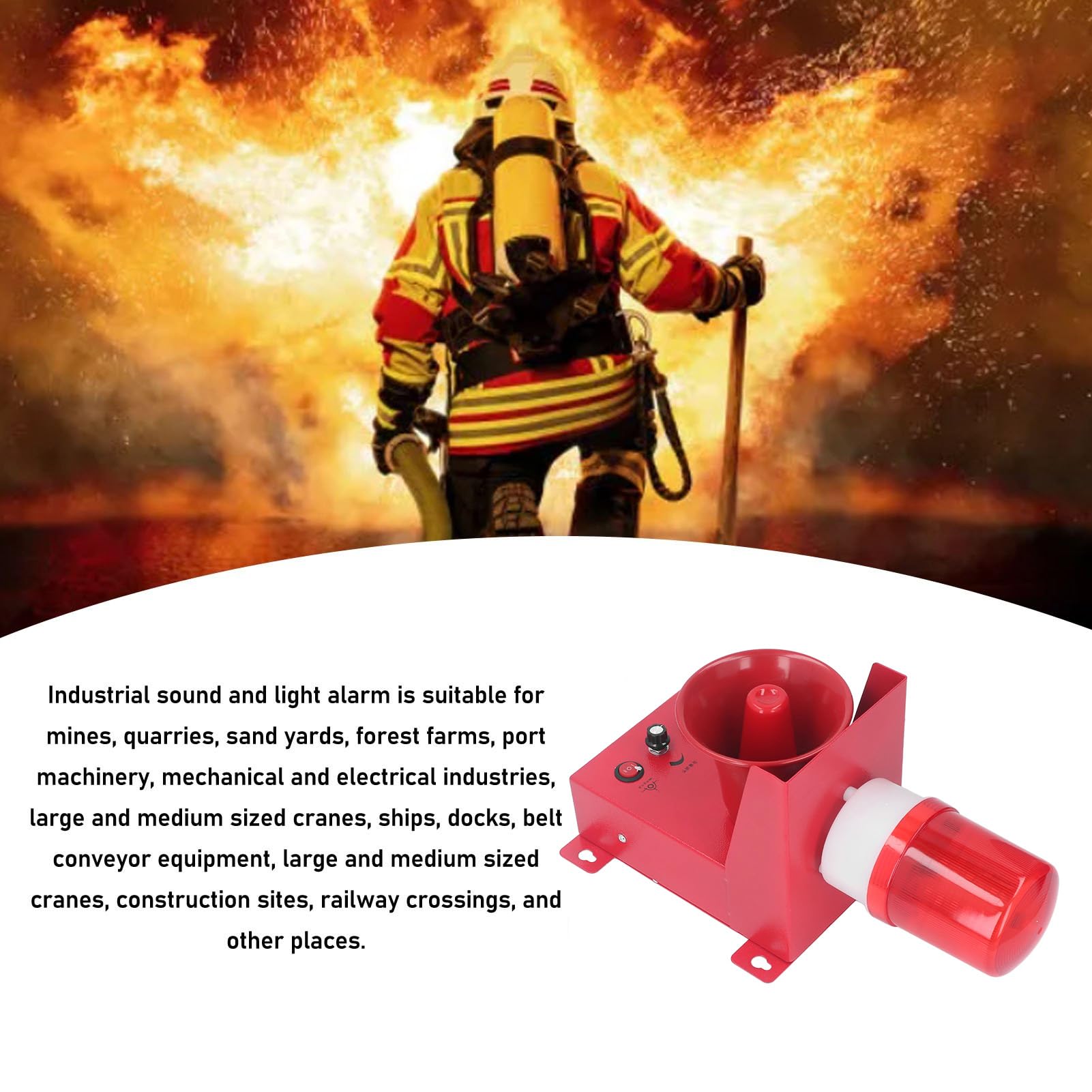 Fabater Alarmsirene, Wasserdichter 130-db-Notfall-Blitzalarm, Industrielle Ton- und Lichtalarmsirene, Notfall-LED-Blitzwarnlicht, Alarmhupe, Sirene, Blinklicht für den (EU-Stecker 220 V)