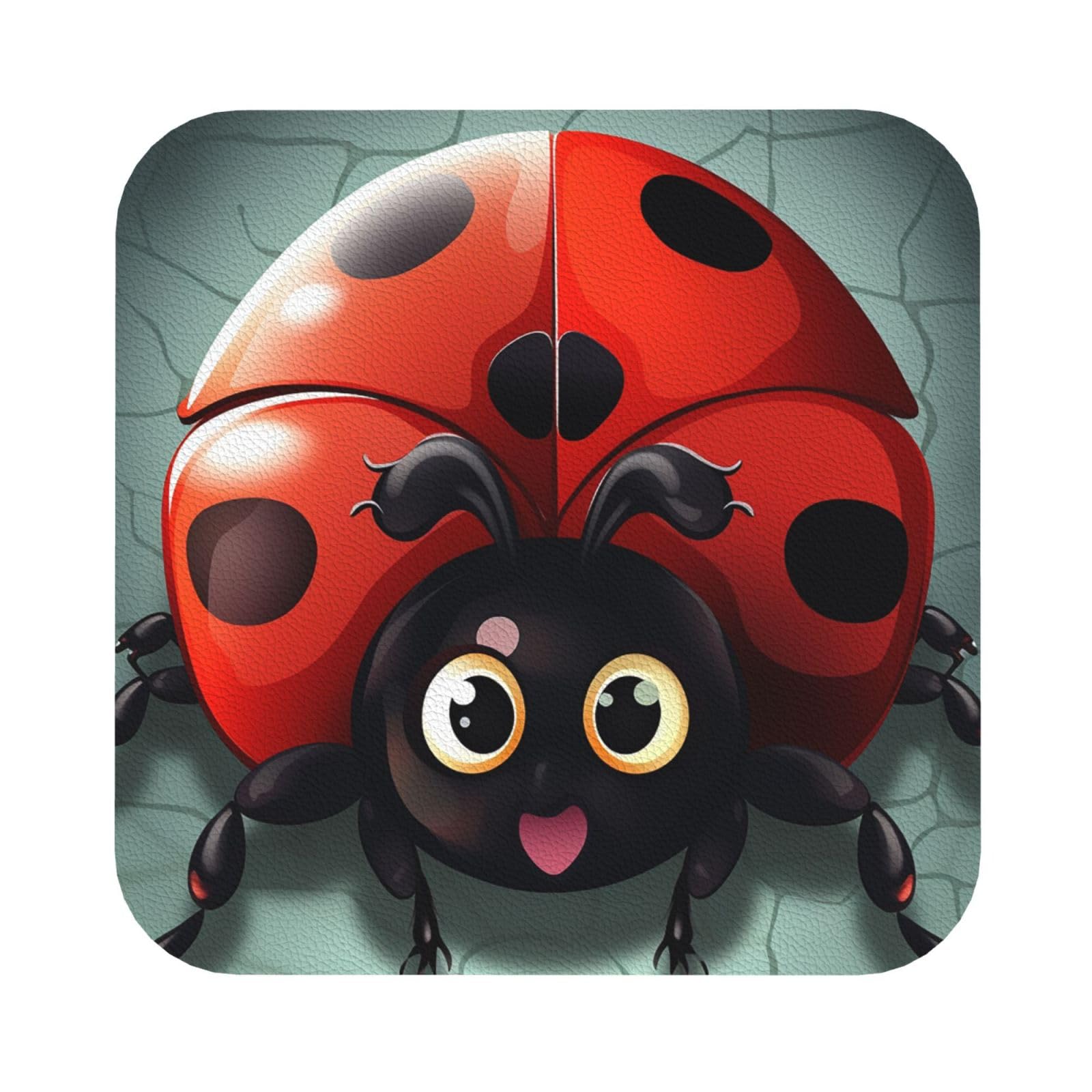Fodpand Square Cartoon Ladybug Drink Coasters Set Of 4, Heat Resistant Leather Coasters Fuuny Bar Beer Beverage Coaster For Drinks, Absorbent Cup Mat For Tabletop Protection, Housewarming Gift