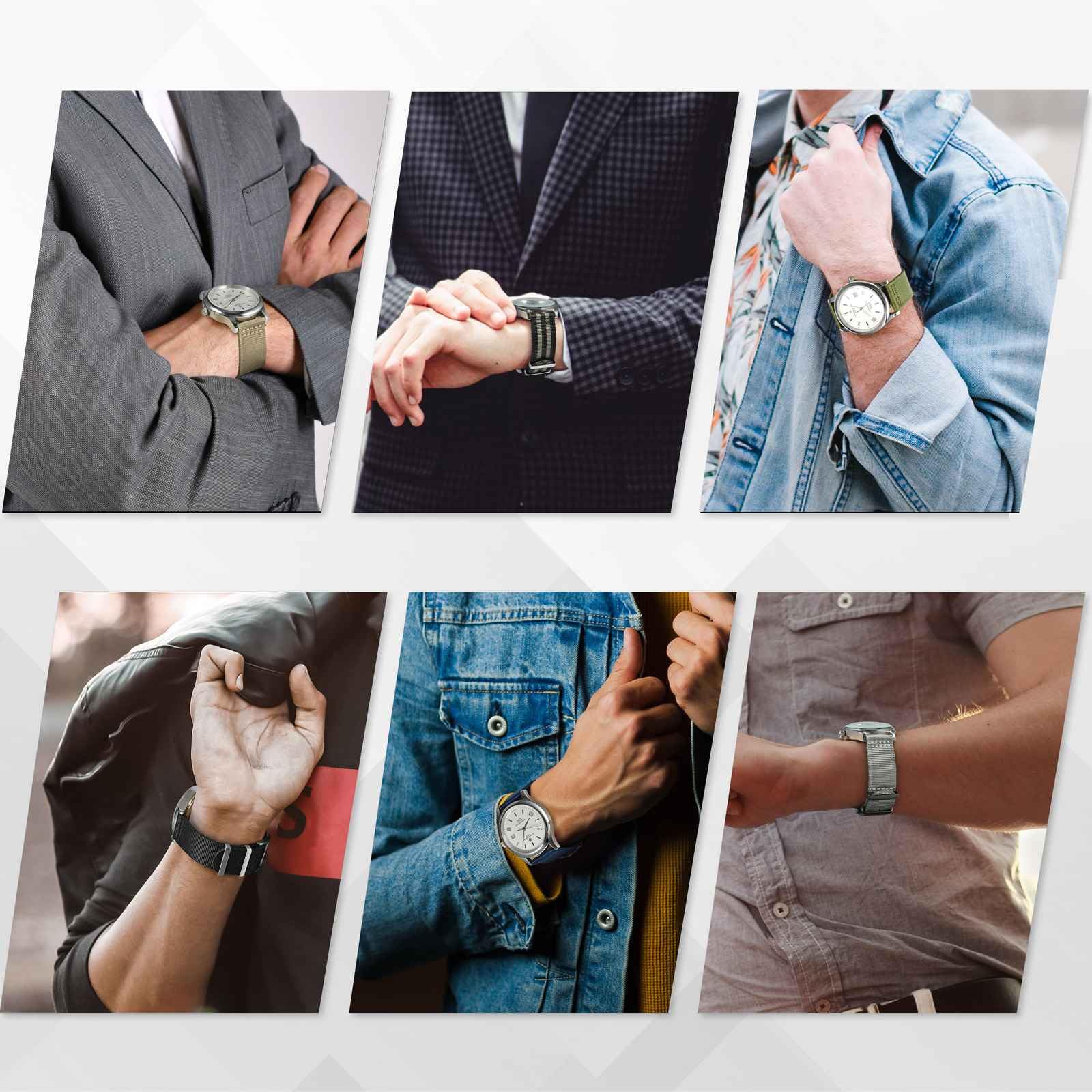 ANBEER Correa de reloj de nylon de dos piezas y cierre rápido con hebilla de metal, pulsera de reloj de nylon tejido de doble capa