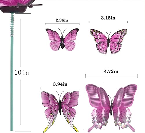 Miniatura 3 de FENELY Estacas de decoración de jardín de mariposas, doble ala impermeable, mariposas rosas 3D, adornos de jardín, decoraciones al aire libre para