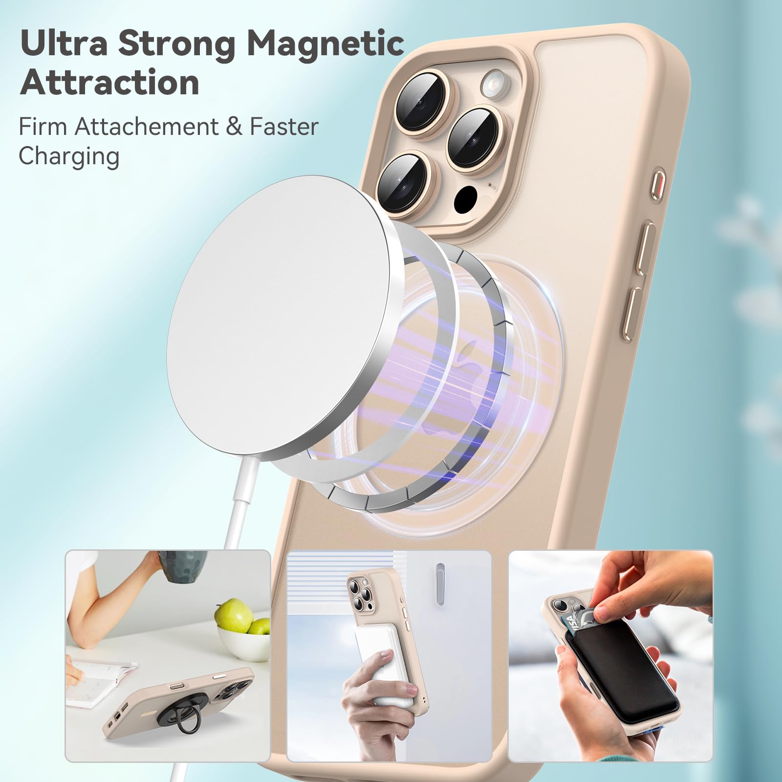 Natiiozie Magnetica Cover Compatibile con iPhone 16 Pro Max Compatibile con MagSafe Custodia Traslucida Opaca Posteriore,Anti-impronta Resistente ai Graffi Protettiva Case Titanio Sabbia