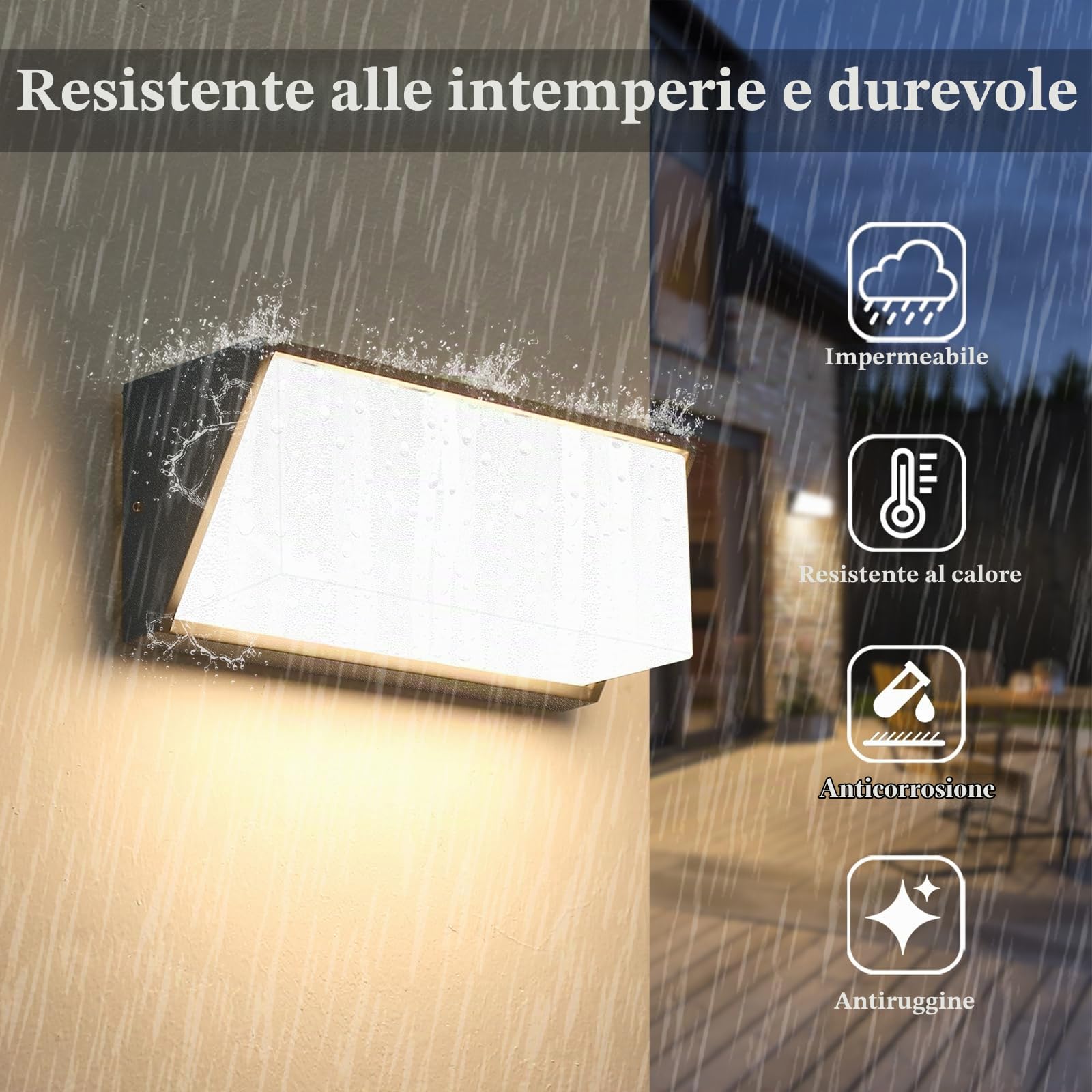 HLFVLITE Lampada da Parete LED per Esterni, Applique da Giardino in Alluminio, IP54 Impermeabile, 870LM 3000K Bianco Caldo, Grigio Antracite