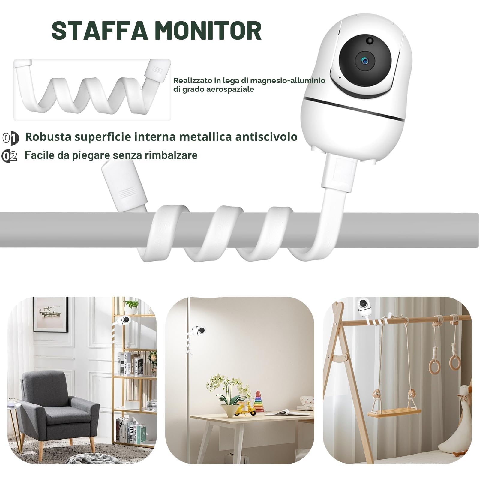 Supporto Baby Monitor Universale Bianco per Culla Rierousy