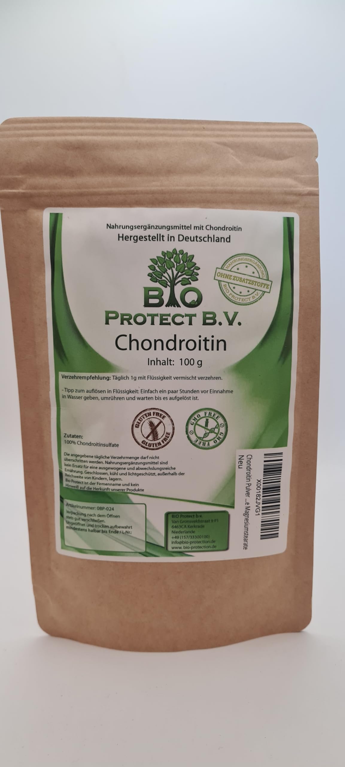 Chondroitin Pulver 100g im Beutel - Einführungspreis - 100% ohne Füll- und Zusatzstoffe - Chondroitinsulfat in Premiumqualität von Bio Protect BV immer ohne Magnesiumstearate