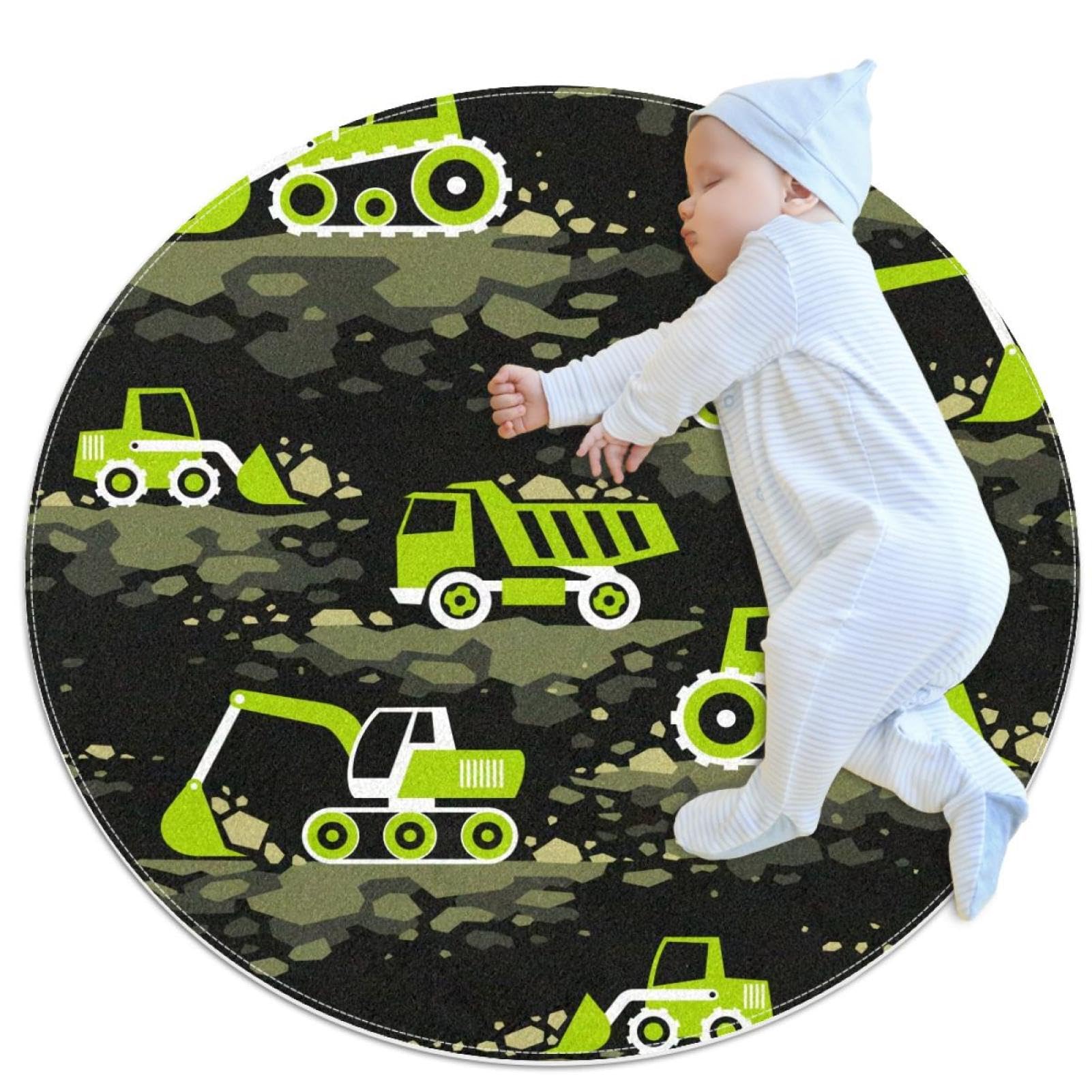 Tapis de salle de bain véhicules de chantier rond pour chambre d'enfant