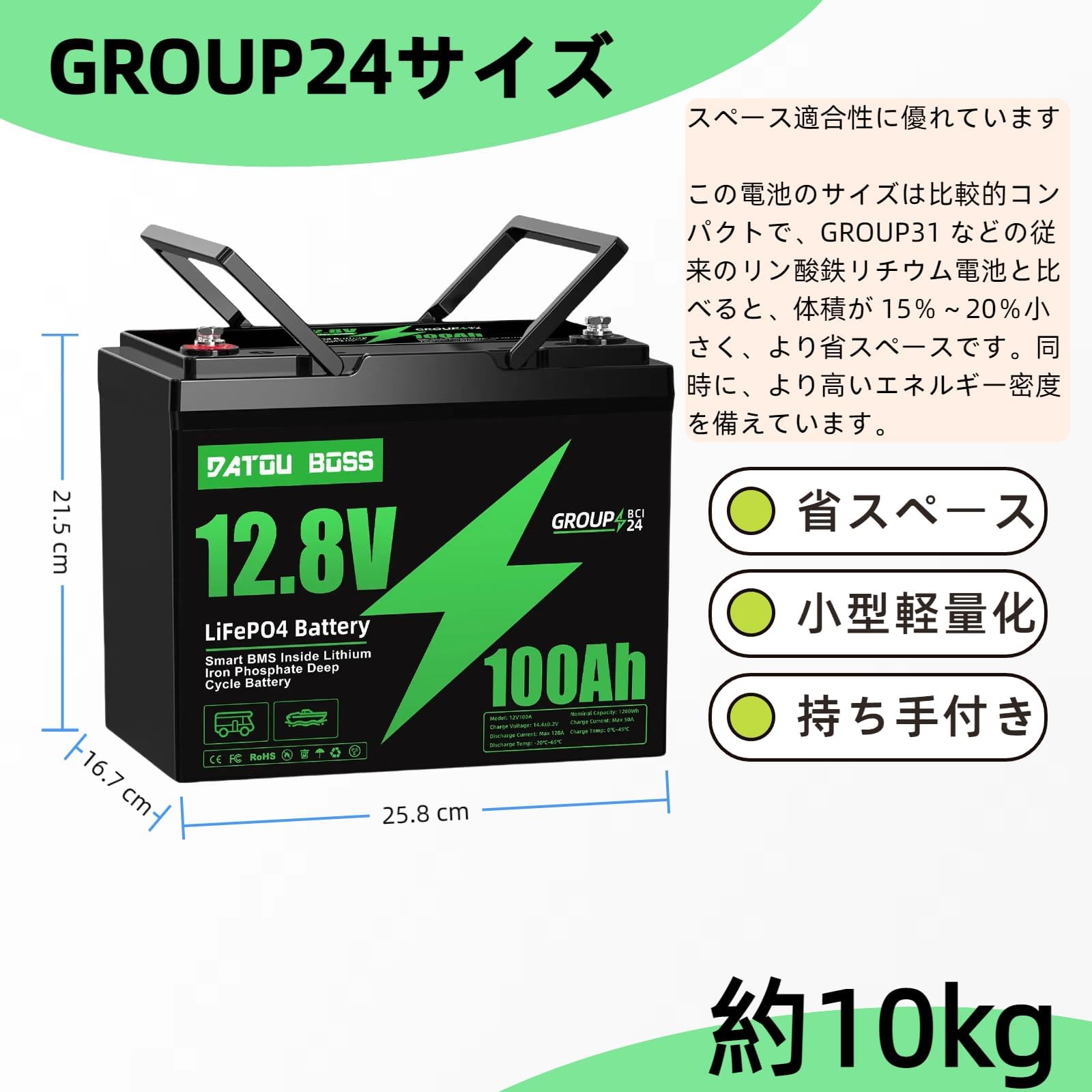 Amazon.co.jp: DATOUBOSS 12.8V 100Ah リン酸鉄リチウムイオン