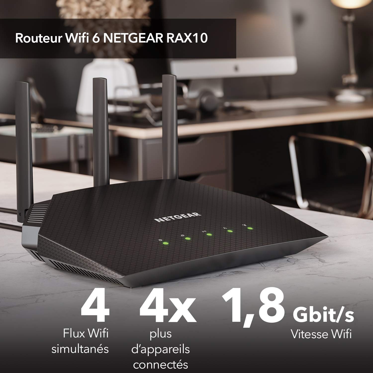 Netgear Routeur WiFi 6 AX1800 RAX10 Bi-Bandes 1,8 Gbit/s