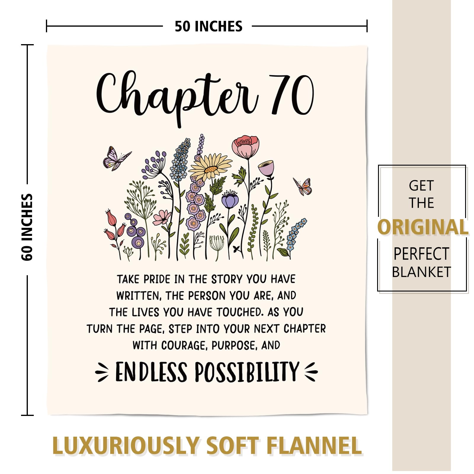 Afterprints 70th Birthday Gifts for Women, Chapter 70 Birthday Blanket, 70 Year Old Bday Gift for Woman, Mom, Friend, Sister, 70th Birthday Decorations, Turning 70 Throw Blankets 50'' x 60''