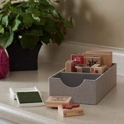 Miniatura 4 de Household Essentials Bandeja gris de 3 compartimentos paquete de 2 accesorios organizador de cajones resistente con cubierta de tela