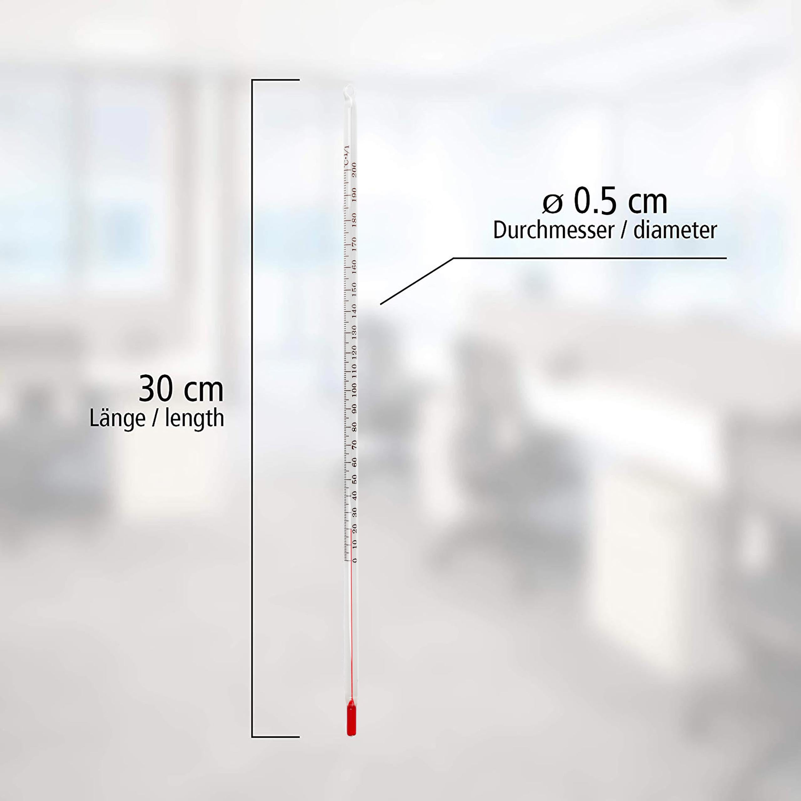 Lantelme Termometro da Laboratorio in Vetro 0-200°C 30 cm Ø 0,7 cm Resistente agli Acidi e Solventi