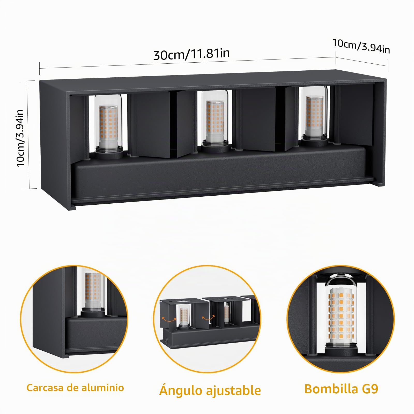 Klighten 27W Lampara de Pared Con G9 LED Bombillas Reemplazables Antracita
