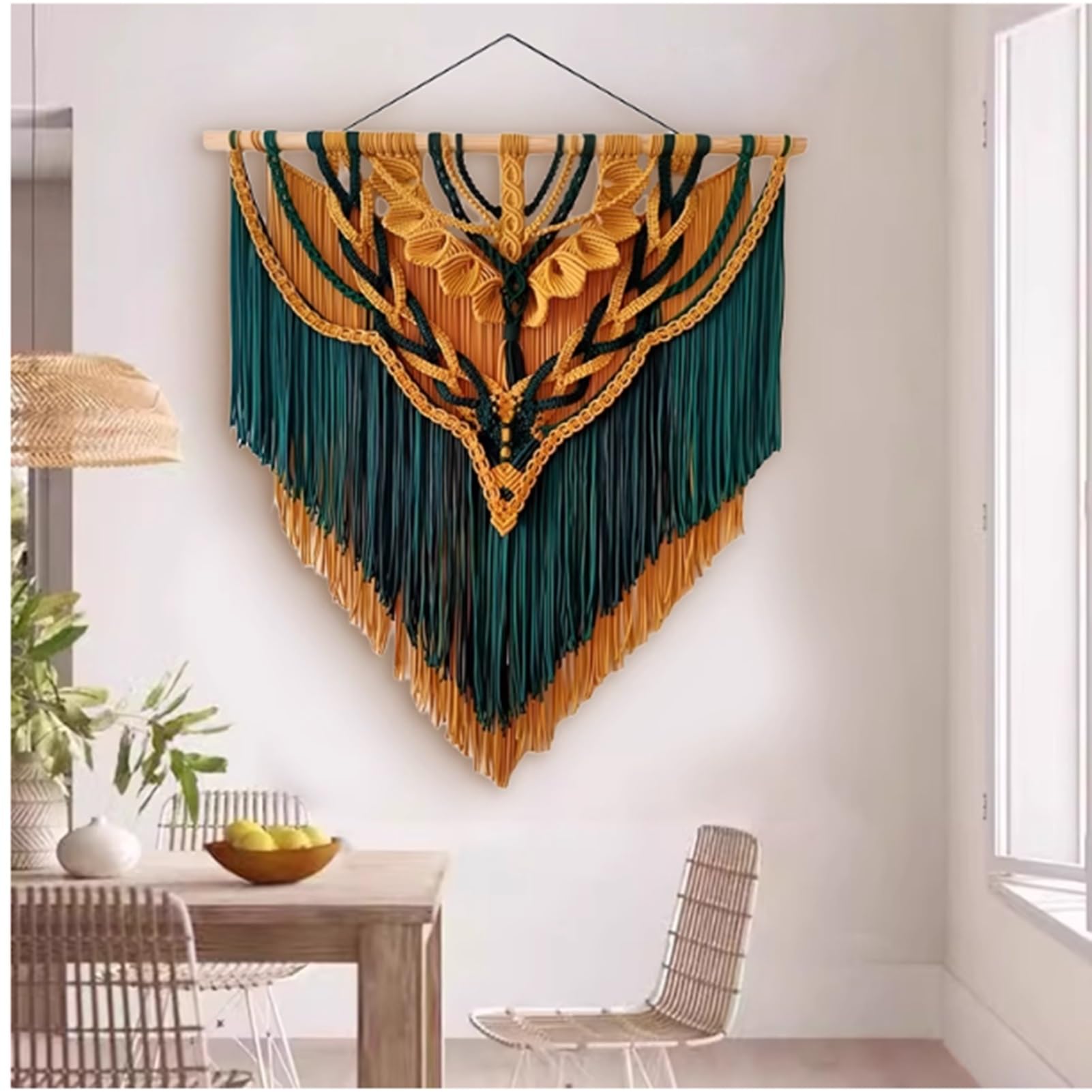 Tapiz de pared de macramé tejido hecho a mano con borlas, decoración de pared grande para bodas, casas de familia y hoteles