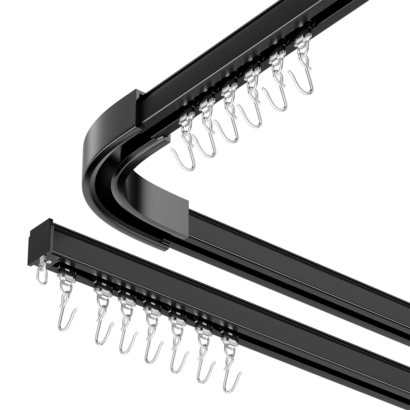 Room divider Ceiling Track set for Curtains with hooks, Corner Connectors(Set of 2) and top brackets Curtain Rail System (12-18 ft Track Set) Black